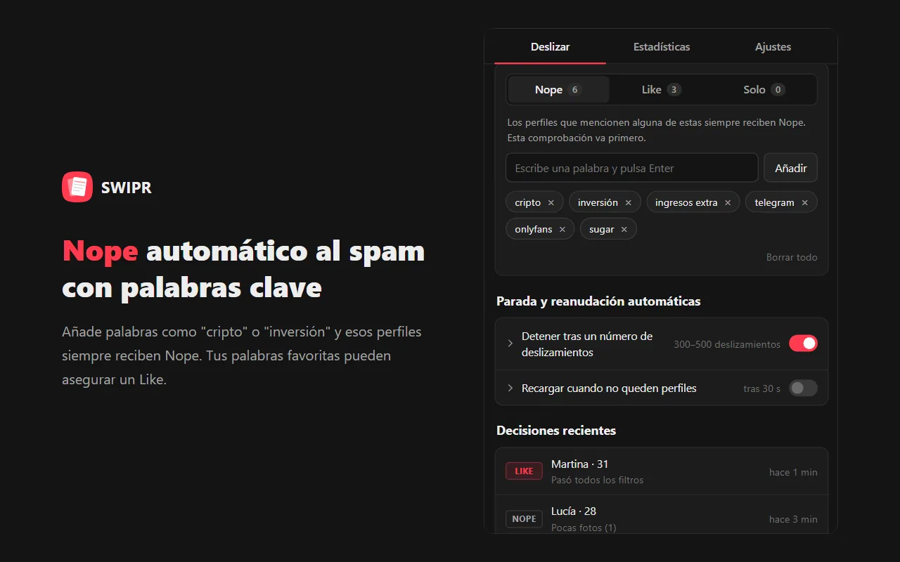 Nope automático al spam con palabras clave