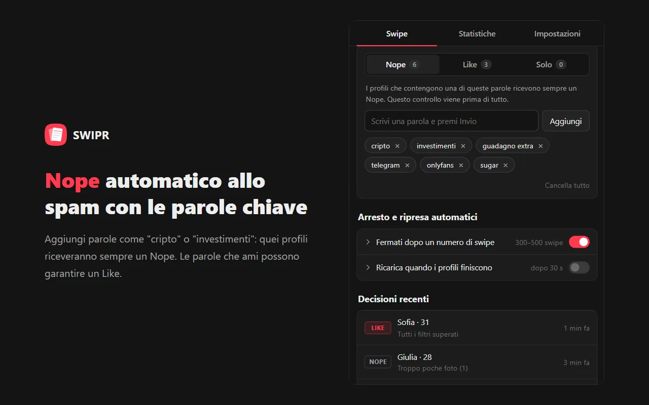 Nope automatico allo spam con le parole chiave